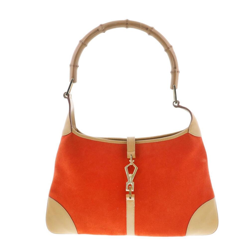 GUCCI Bamboo Suede Bag Handbag Orange